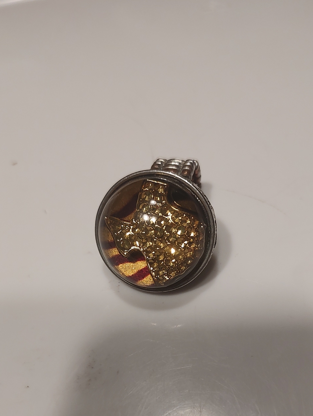 Texas-themed bubble / shaker stretch ring with Animal Print Background